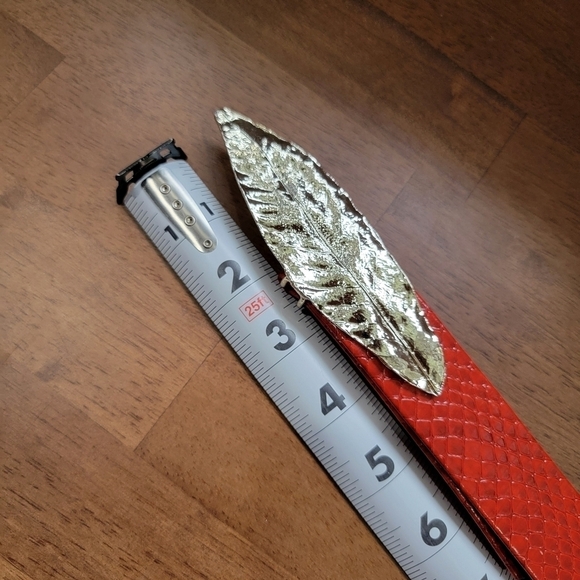 Vintage Red Faux Snakeskin Belt with Gold Tone Metal Leaves - Picture 13 of 16